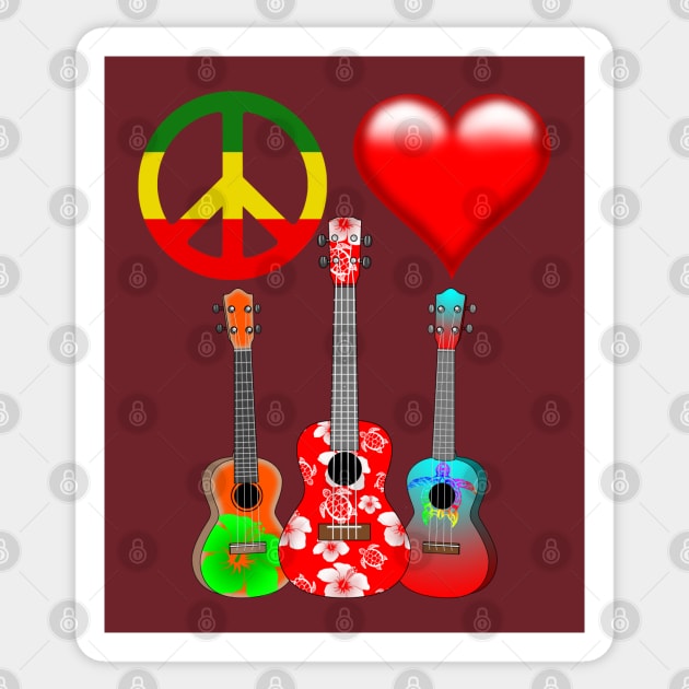 Peace Love Ukuleles Sticker by macdonaldcreativestudios